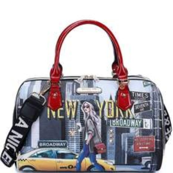 Nicole Lee NY Walk Print Boston Bag W/Long Strap